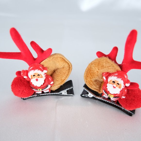 A Pair Handmade Christmas Hair Clips with Father Christmas Christmas Gift - Picture 1 of 4